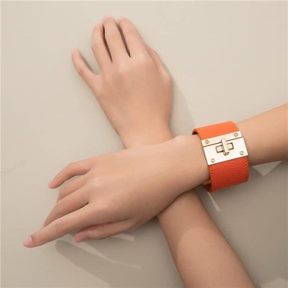 Wide Leather Wrap Bracelet - Casual Fashion Bangle - Picture 1 of 5